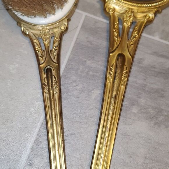 RARE Vintage Brass Beveled Hand Mirror&Brush - Picture 5 of 16